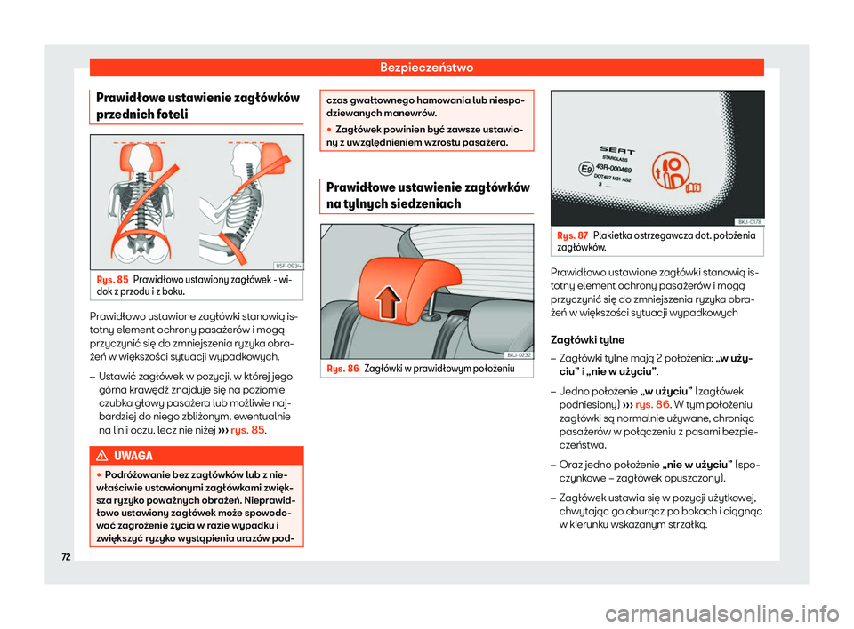 Seat Arona 2019  Instrukcja Obsługi (in Polish) Bezpiecze