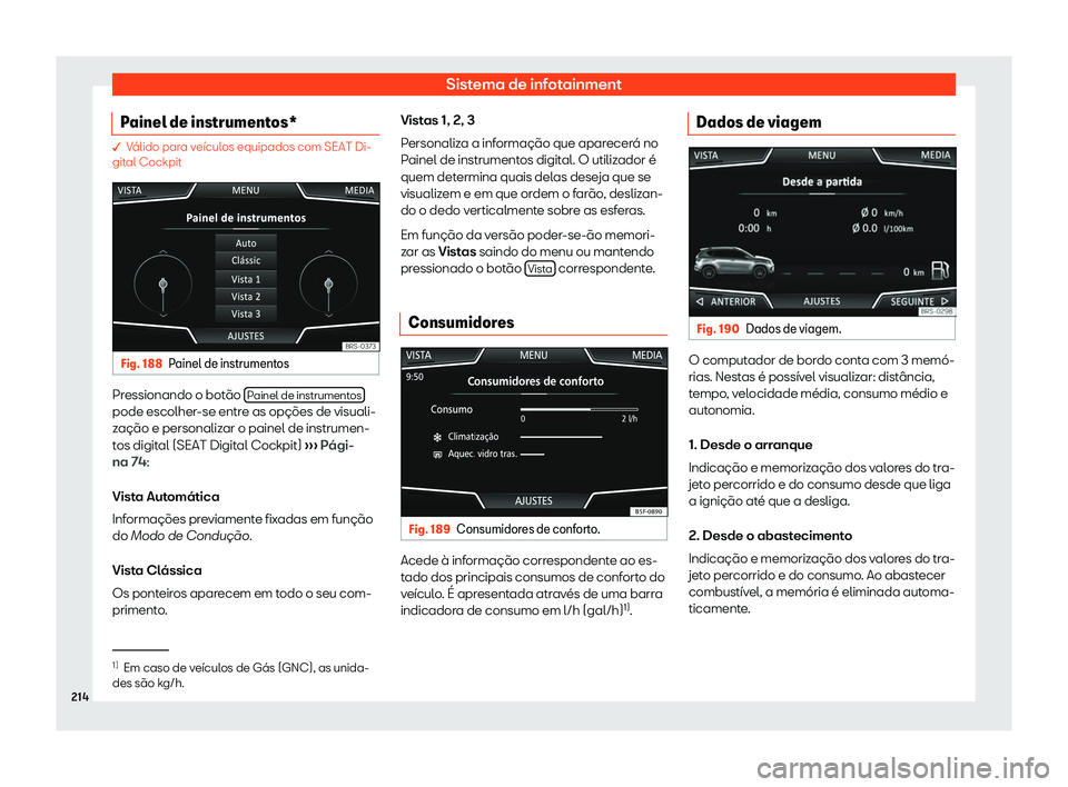Seat Arona 2019  Manual do proprietário (in Portuguese)  Sistema de infotainment
Painel de instrumentos* � V