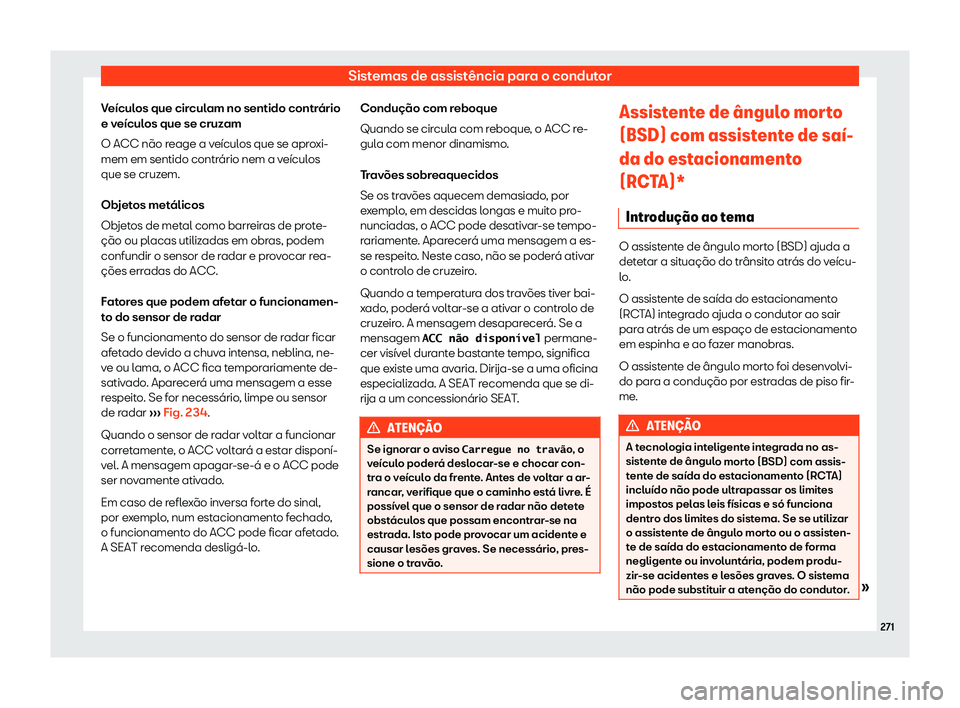 Seat Arona 2019 Manual do proprietário (in Portuguese) Sistemas de assist Seat Arona 2019 Manual do proprietário (in Portuguese) Sistemas de assist