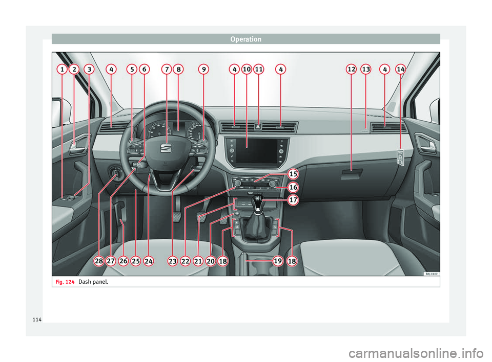 Seat Arona 2018 Owners Manual Operation
Fig. 124
Dash panel.114 Seat Arona 2018 Owners Manual Operation
Fig. 124
Dash panel.114