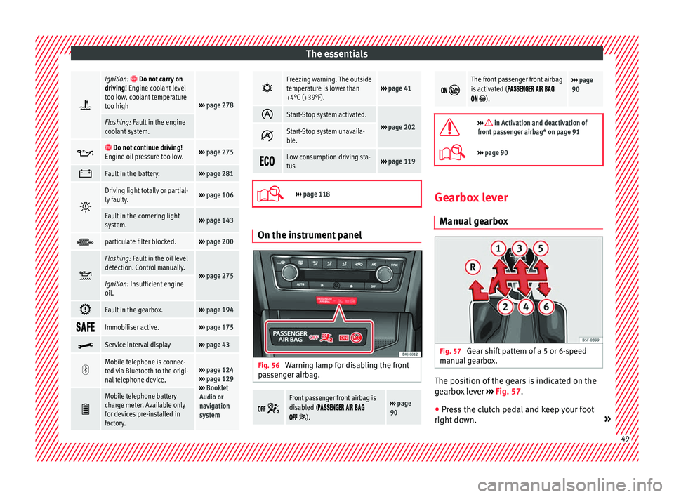 Seat Arona 2018 Workshop Manual The essentials
Ignition: Do not carry on
driving! Engine coolant level
too low, coolant temperature
too high
››› page 278
Flashing: Fault in the engine
coolant system.
Do not co Seat Arona 2018 Workshop Manual The essentials
Ignition: Do not carry on
driving! Engine coolant level
too low, coolant temperature
too high
››› page 278
Flashing: Fault in the engine
coolant system.
Do not co
