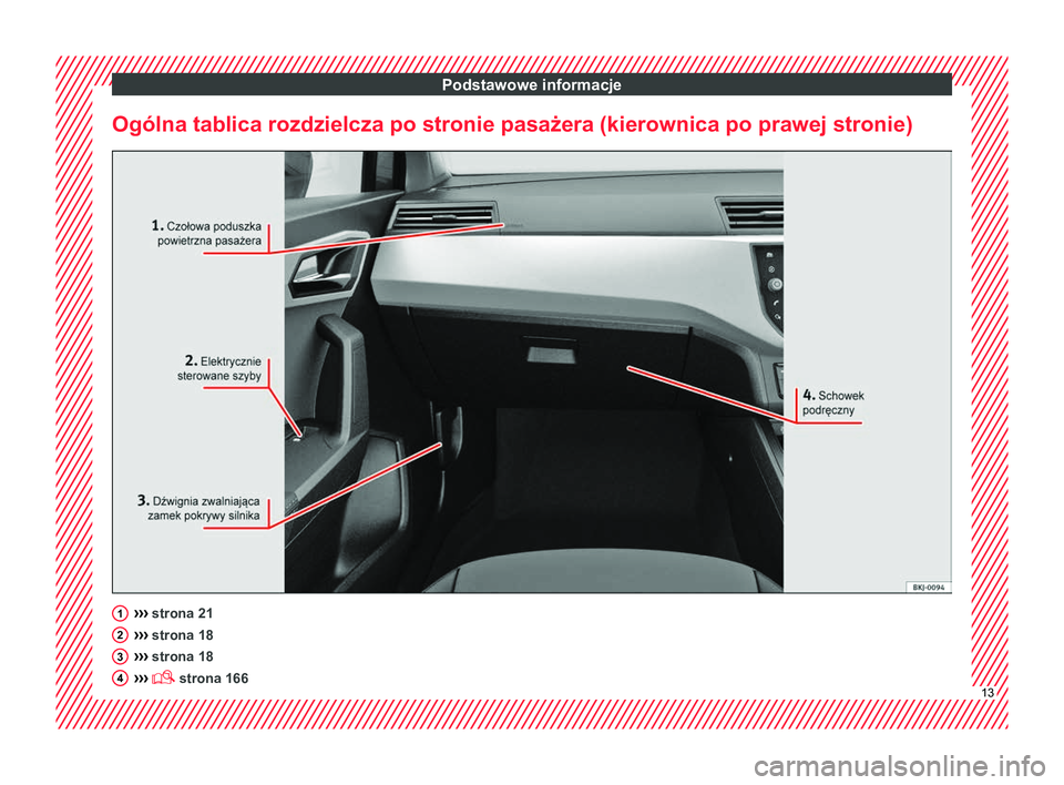 Seat Arona 2018  Instrukcja Obsługi (in Polish) Podstawowe informacje
Ogólna tablica rozdzielcza po stronie pasażera (kierownica po prawej stronie) ››› 
strona 21
›› ›
 strona 18
›››  strona 18
›››   strona 166 1
2
3
4
