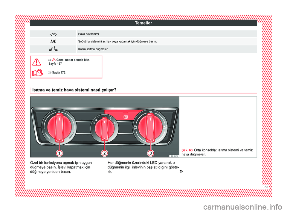 Seat Arona 2018 Kullanım Kılavuzu (in Turkish) Temeller
Hava devridaimi
Soğutma sistemini açmak veya kapamak için düğmeye basın.
Koltuk ısıtma düğmeleri
››› Genel notlar altında bkz.
Sayfa 167
››› Sa Seat Arona 2018 Kullanım Kılavuzu (in Turkish) Temeller
Hava devridaimi
Soğutma sistemini açmak veya kapamak için düğmeye basın.
Koltuk ısıtma düğmeleri
››› Genel notlar altında bkz.
Sayfa 167
››› Sa