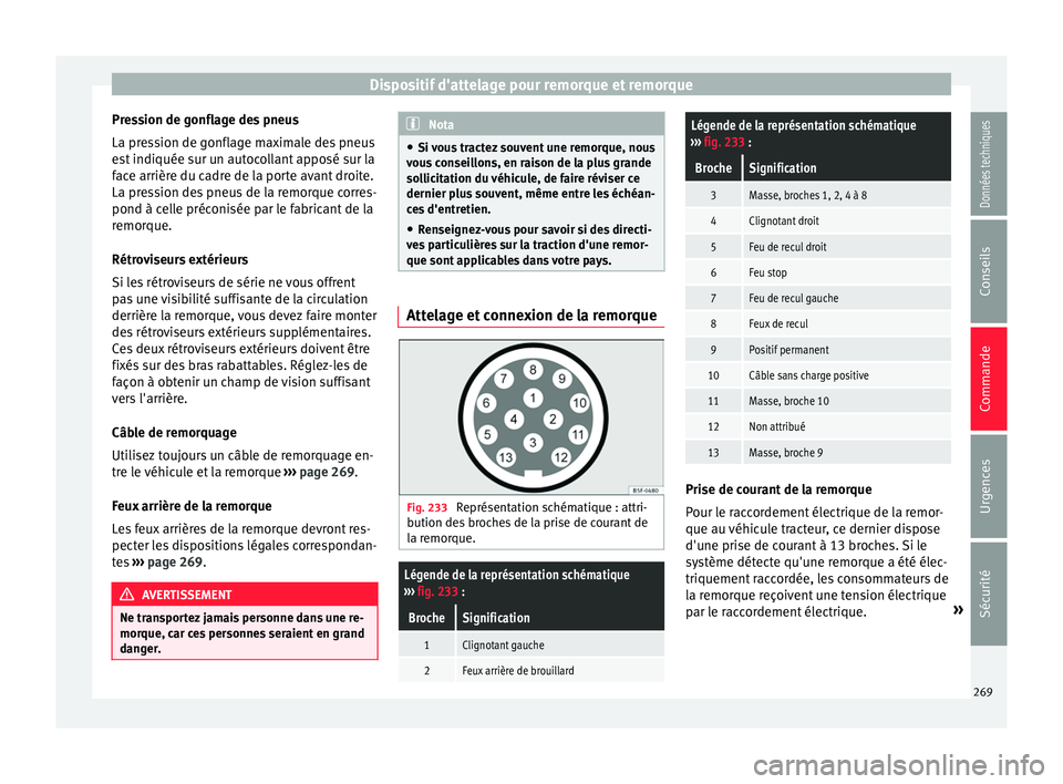 Seat Arona 2017 Manuel du propriétaire (in French) Dispositif d'attelage pour remorque et remorque
Pression de gonflage des pneus
La pr e
s
sion de gonflage maximale des pneus
est indiquée sur un autocollant apposé sur la
face arrière du cadre Seat Arona 2017 Manuel du propriétaire (in French) Dispositif d'attelage pour remorque et remorque
Pression de gonflage des pneus
La pr e
s
sion de gonflage maximale des pneus
est indiquée sur un autocollant apposé sur la
face arrière du cadre