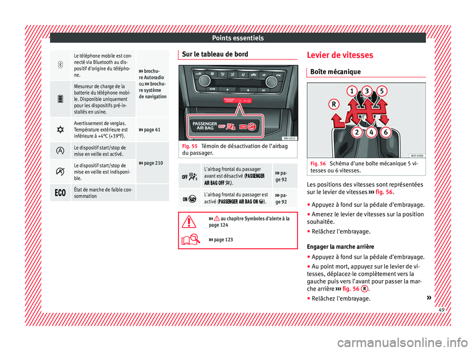 Seat Arona 2017  Manuel du propriétaire (in French)  Points essentiels
Le téléphone mobile est con-
necté via Bluetooth au dis-
positif d'origine du télépho-
ne.
››› 
brochu-
re Autoradio
ou  ››› brochu-
re système
de navigation