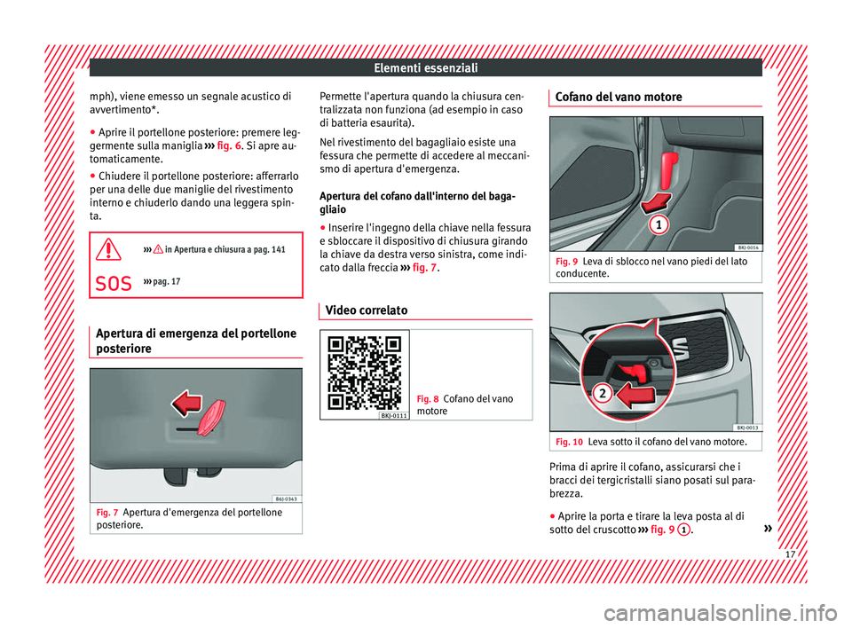 Seat Arona 2017  Manuale del proprietario (in Italian) Elementi essenziali
mph), viene emesso un segnale acustico di
avv er
timent
o*.
● Aprire il portellone posteriore: premere leg-
germente s
 ulla maniglia  ››› fig. 6. Si apre au-
tomaticamente