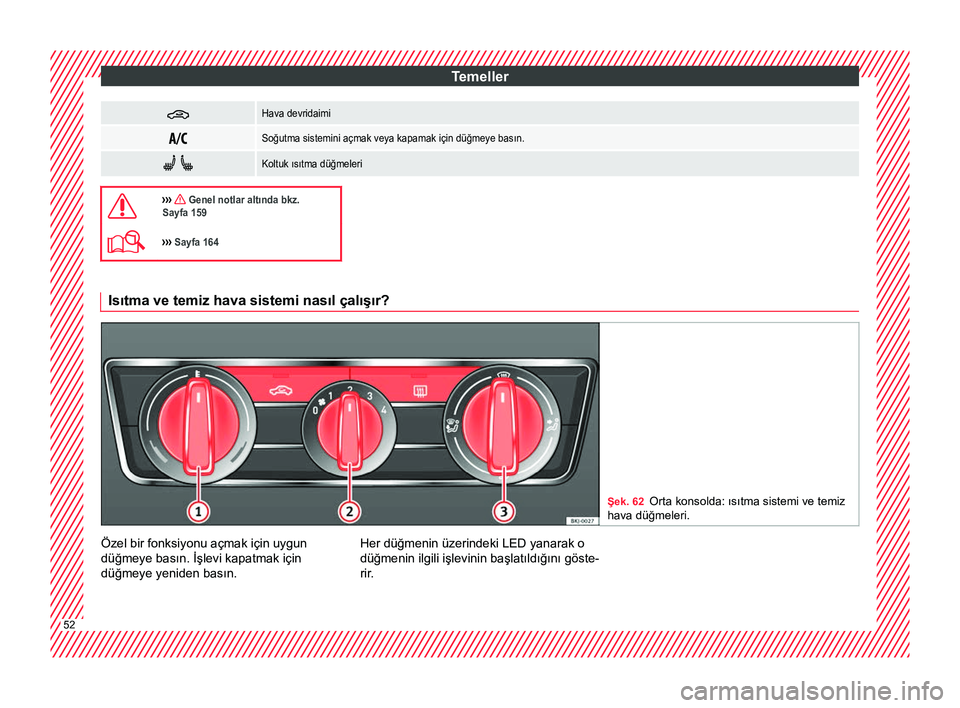 Seat Arona 2017 Kullanım Kılavuzu (in Turkish) Temeller
Hava devridaimi
Soğutma sistemini açmak veya kapamak için düğmeye basın.
Koltuk ısıtma düğmeleri
››› Genel notlar altında bkz.
Sayfa 159
››› Sa Seat Arona 2017 Kullanım Kılavuzu (in Turkish) Temeller
Hava devridaimi
Soğutma sistemini açmak veya kapamak için düğmeye basın.
Koltuk ısıtma düğmeleri
››› Genel notlar altında bkz.
Sayfa 159
››› Sa