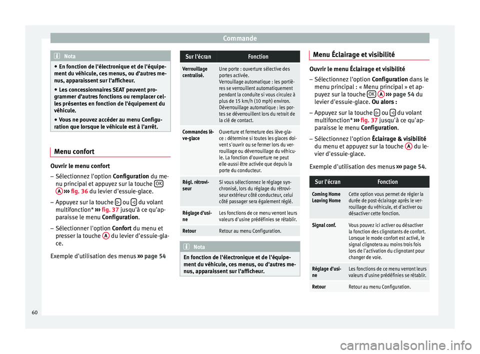 Seat Altea XL 2015 Manuel du propriétaire (in French) Commande
Nota
● En fonction de l'électronique et de l'équipe-
ment du véhicule, ces menus, ou d'autres me-
nus, apparaissent sur l'afficheur.
● Les concessionnaires SEAT peuvent Seat Altea XL 2015 Manuel du propriétaire (in French) Commande
Nota
● En fonction de l'électronique et de l'équipe-
ment du véhicule, ces menus, ou d'autres me-
nus, apparaissent sur l'afficheur.
● Les concessionnaires SEAT peuvent