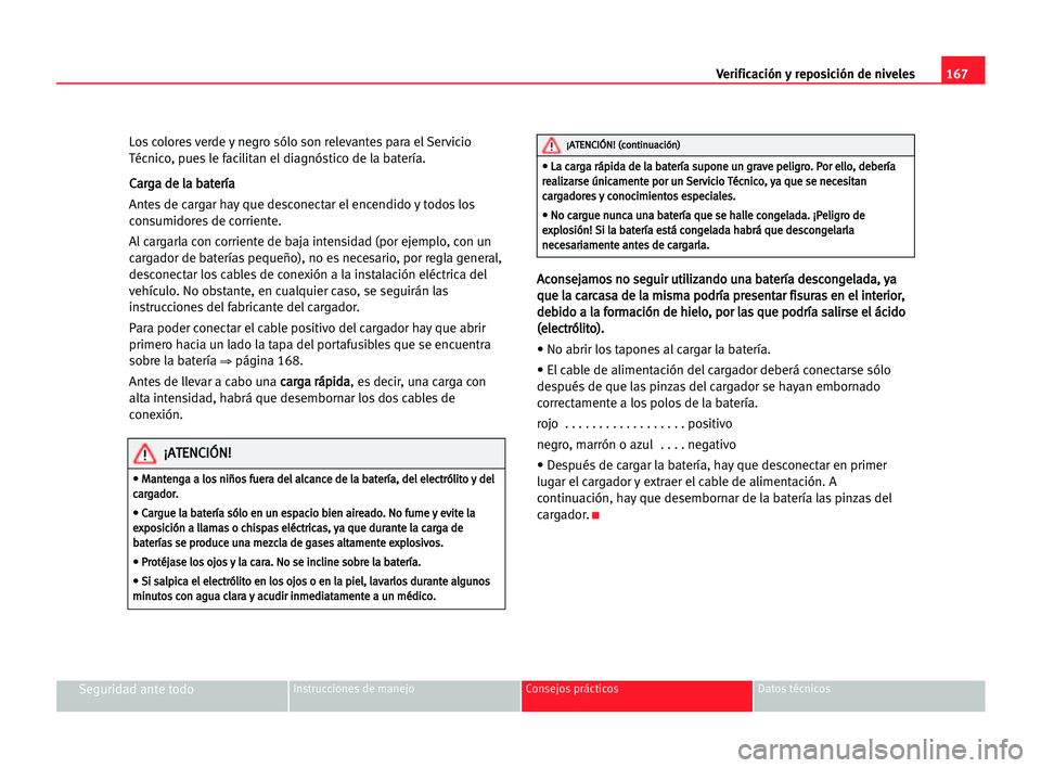Seat Cordoba 2005 Manual del propietario (in Spanish) Verificación y reposición de niveles167
Seguridad ante todoInstrucciones de manejo Consejos prácticos Datos técnicos
Los colores verde y negro sólo son relevantes para el Servicio
Técnico, pues Seat Cordoba 2005 Manual del propietario (in Spanish) Verificación y reposición de niveles167
Seguridad ante todoInstrucciones de manejo Consejos prácticos Datos técnicos
Los colores verde y negro sólo son relevantes para el Servicio
Técnico, pues