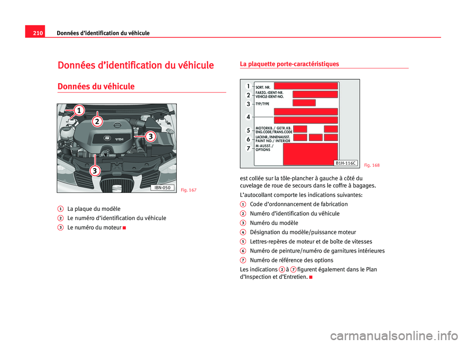 Seat Cordoba 2005 Manuel du propriétaire (in French) 210Données d’identification du véhicule
D
Do
on
nn
né
ée
es
s dd’
’i
id
de
en
nt
ti
if
fi
ic
ca
at
ti
io
on
n ddu
u vvé
éh
hi
ic
cu
ul
le
e
Données du véhicule
1La plaque du modèle
2Le Seat Cordoba 2005 Manuel du propriétaire (in French) 210Données d’identification du véhicule
D
Do
on
nn
né
ée
es
s dd’
’i
id
de
en
nt
ti
if
fi
ic
ca
at
ti
io
on
n ddu
u vvé
éh
hi
ic
cu
ul
le
e
Données du véhicule
1La plaque du modèle
2Le
