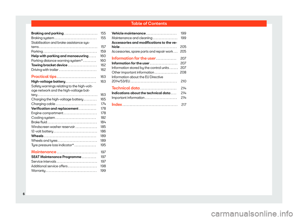 Seat Mii electric 2019  Owners Manual Table of Contents
Braking and parking . . . . . . . . . . . . . . . . . . . . . . . 155
Braking system . . . . . . . . . . . . . . . . . . . . . . . . . . . . . 155
Stabilisation and brake assistance 