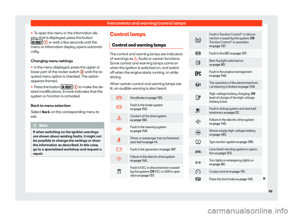 Seat Mii electric 2019 Manual PDF Instruments and warning/control lamps
