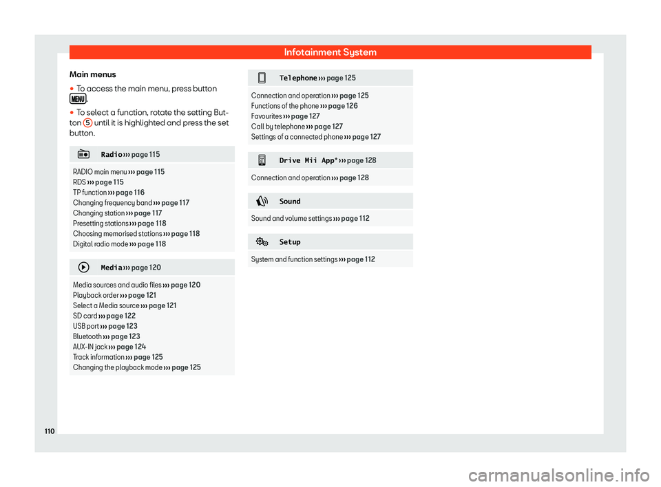 Seat Mii electric 2020  Owners manual Infotainment System
Main menus
