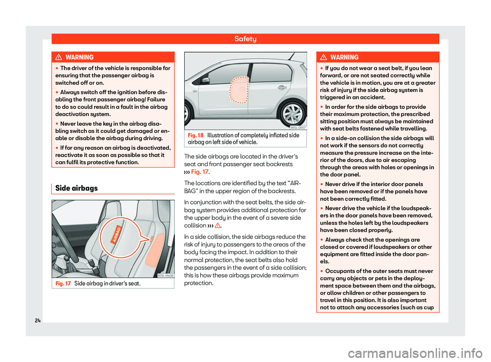 Seat Mii electric 2020 Owners Guide Safety
WARNING
