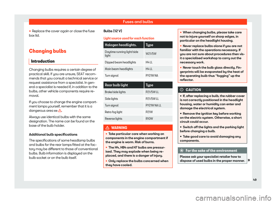 Seat Mii electric 2020 Workshop Manual Fuses and bulbs
