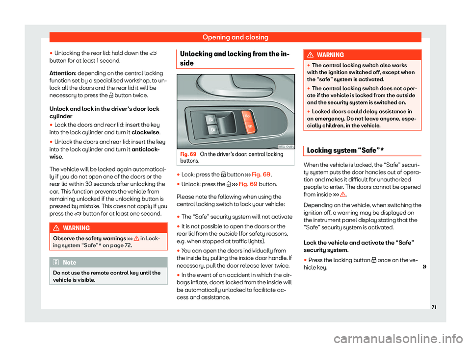 Seat Mii electric 2020 Manual PDF Opening and closing
