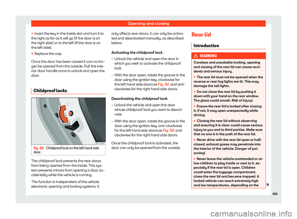 Seat Ibiza 2020  Owners manual Opening and closing
