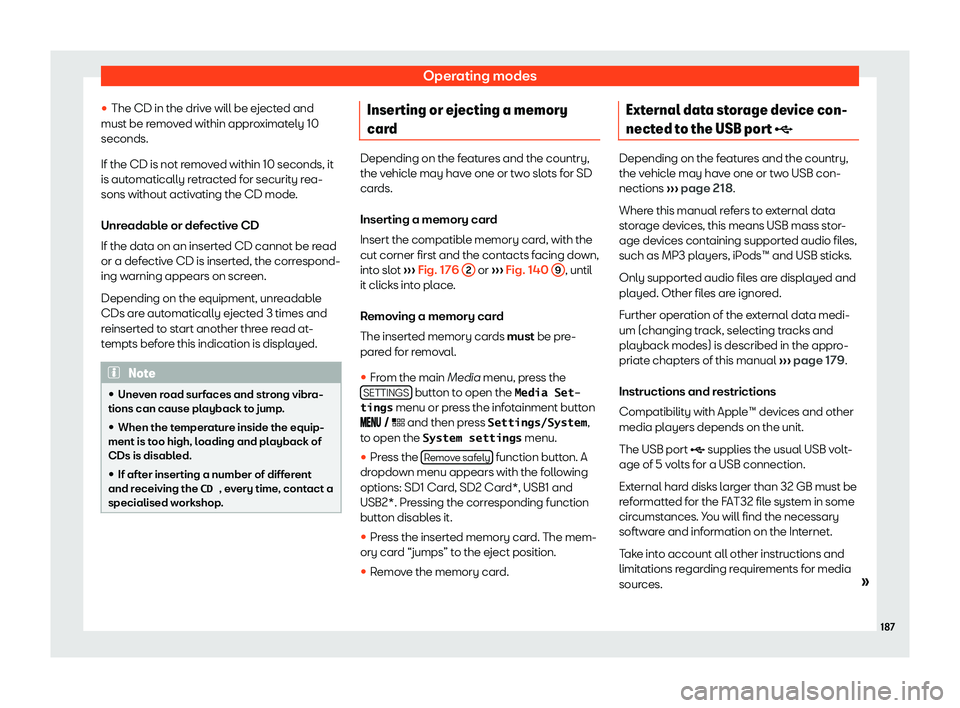 Seat Ibiza 2019  Owners manual Operating modes
