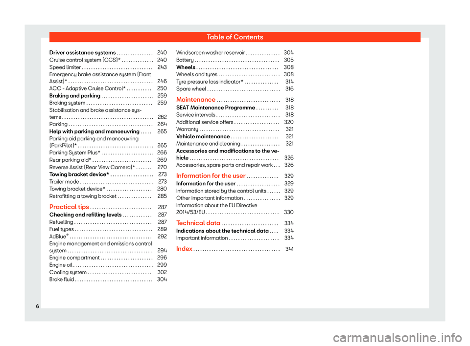 Seat Ibiza 2019  Owners manual Table of Contents
Driver assistance systems . . . . . . . . . . . . . . . . 240
Cruise control system (CCS)* . . . . . . . . . . . . . . 240
Speed limiter . . . . . . . . . . . . . . . . . . . . . . .