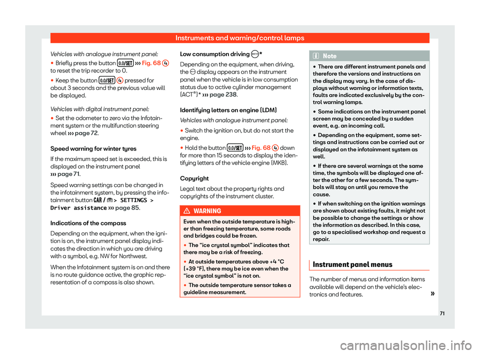 Seat Ibiza 2019 Manual PDF Instruments and warning/control lamps
Vehicles with analogue instrument panel:
