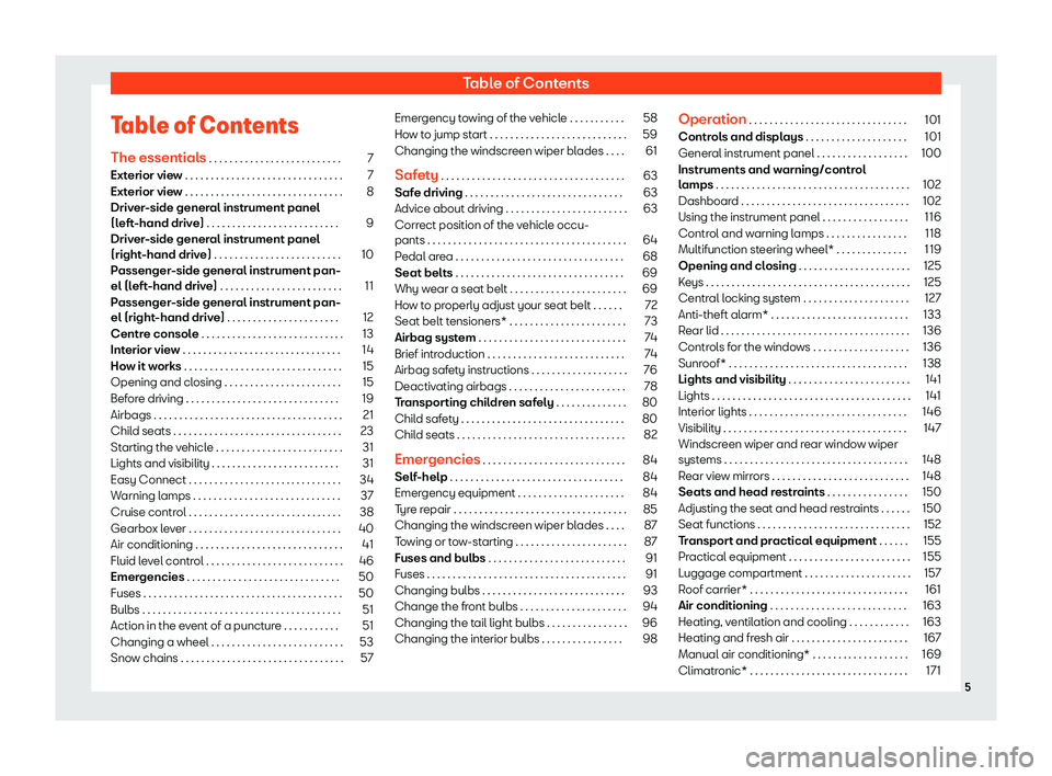 Seat Ibiza 2018 Owners manual Table of Contents
Table of Contents The essential s
. . . . . . . . . . . . . . . . . . . . . . . . . .
7
Exterior view . . . . . . . . . . . . . . . . . . . . . . . . . . . . . . . 7
Exterior view . Seat Ibiza 2018 Owners manual Table of Contents
Table of Contents The essential s
. . . . . . . . . . . . . . . . . . . . . . . . . .
7
Exterior view . . . . . . . . . . . . . . . . . . . . . . . . . . . . . . . 7
Exterior view .
