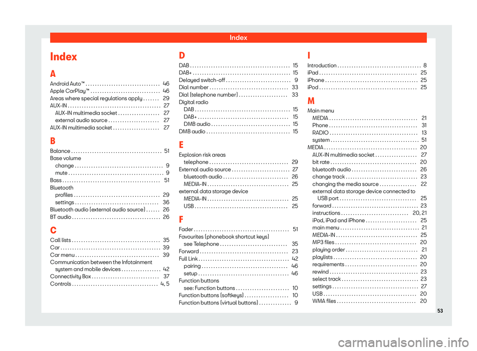 Seat Ibiza 2018  MEDIA SYSTEM TOUCH - COLOUR IndexIndex
A Android Auto