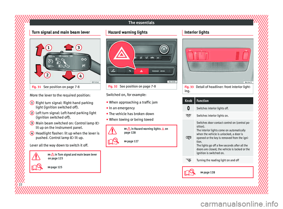 Seat Ibiza ST 2015 Owners Guide The essentials
Turn signal and main beam lever Fig. 31
See position on page 7-8 More the lever to the required position:
Right t
urn s
ignal: Right-hand parking
light (ignition switched off).
Left t Seat Ibiza ST 2015 Owners Guide The essentials
Turn signal and main beam lever Fig. 31
See position on page 7-8 More the lever to the required position:
Right t
urn s
ignal: Right-hand parking
light (ignition switched off).
Left t