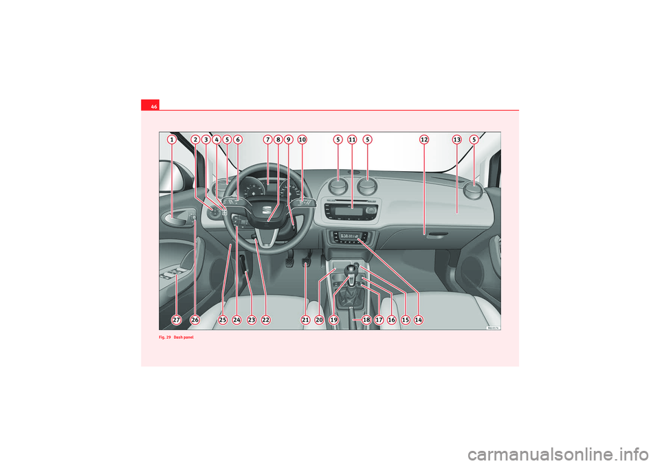 Seat Ibiza 5D 2009 Service Manual 46
Fig. 29  Dash panelIbiza_EN.book  Seite 46  Montag, 14. September 2009  6:19 18 