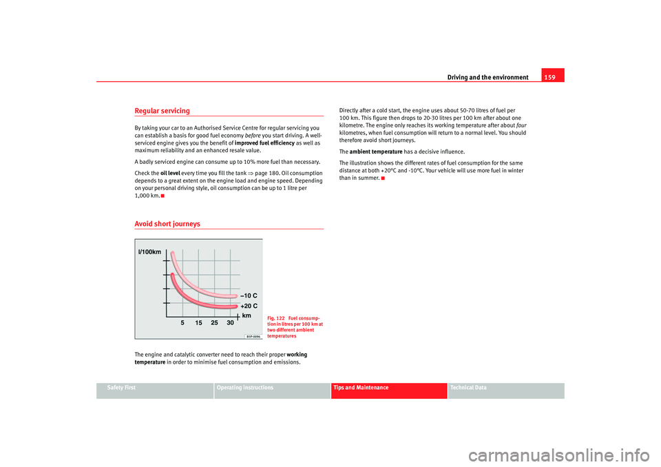 Seat Ibiza 5D 2006  Owners manual Driving and the environment159
Safety First
Operating instructions
Tips and Maintenance
Te c h n i c a l  D a t a
Regular servicingBy taking your car to an Authorised Service Centre for regular servic