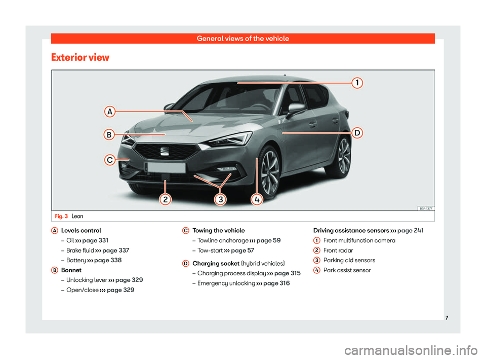 Seat Leon 2020  Owners manual General views of the vehicle
Exterior view Fig. 3 
Leon Levels control
�