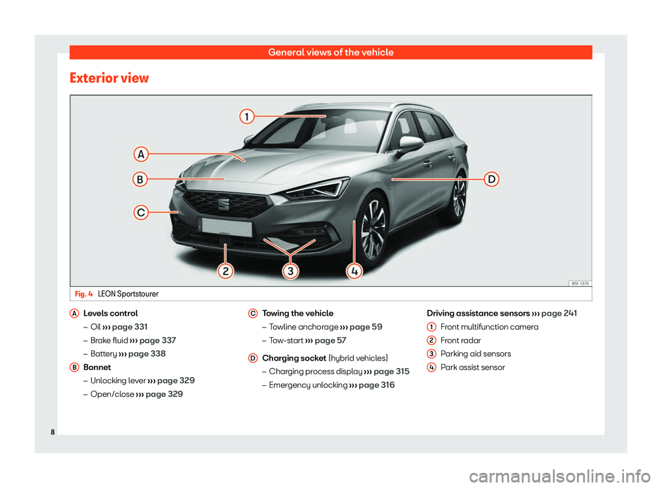 Seat Leon 2020  Owners manual General views of the vehicle
Exterior view Fig. 4 
LEON Sportstourer Levels control
�