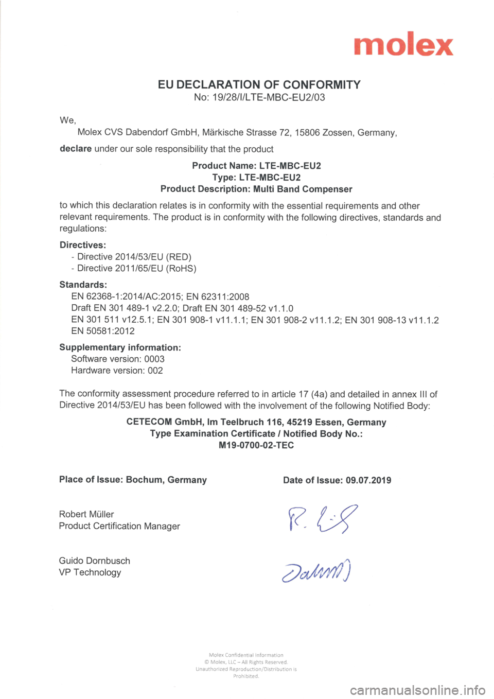 Seat Leon 2020  Directive 2014/53/EU  General 