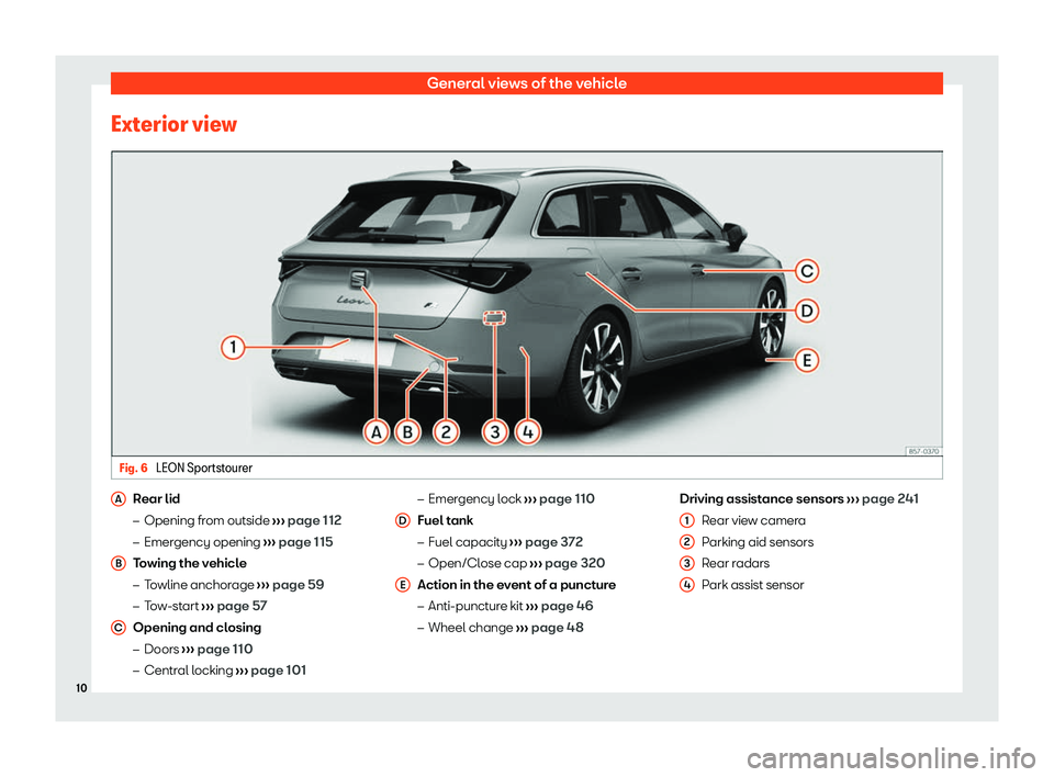 Seat Leon Sportstourer 2020 User Guide General views of the vehicle
Exterior view Fig. 6 
LEON Sportstourer Rear lid
�
