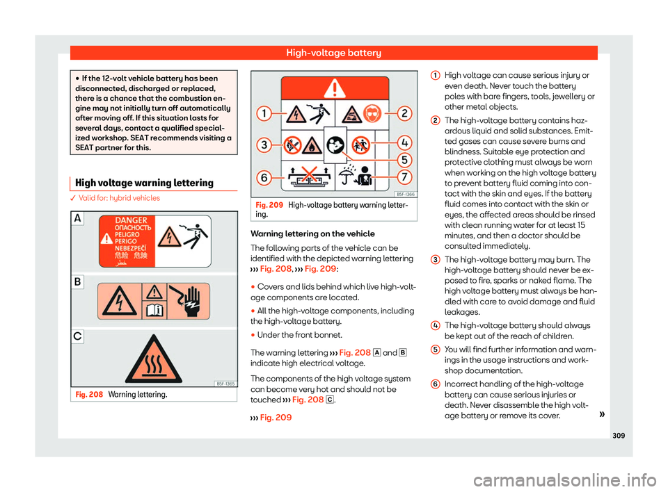 Seat Leon Sportstourer 2020  Owners manual High-voltage battery
