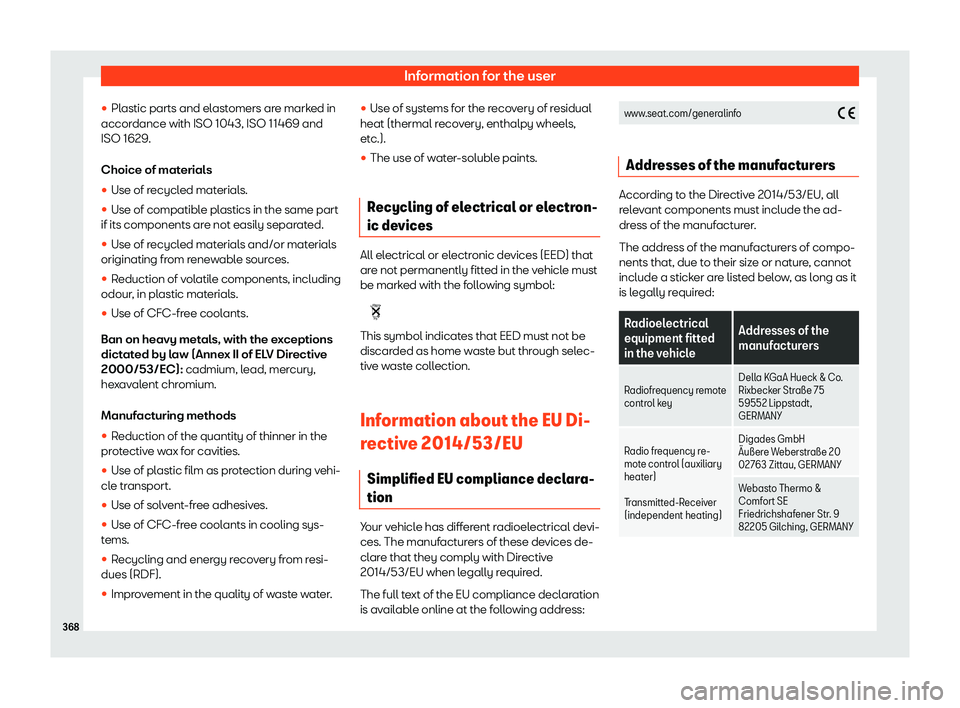 Seat Leon Sportstourer 2020  Owners manual Information for the user
