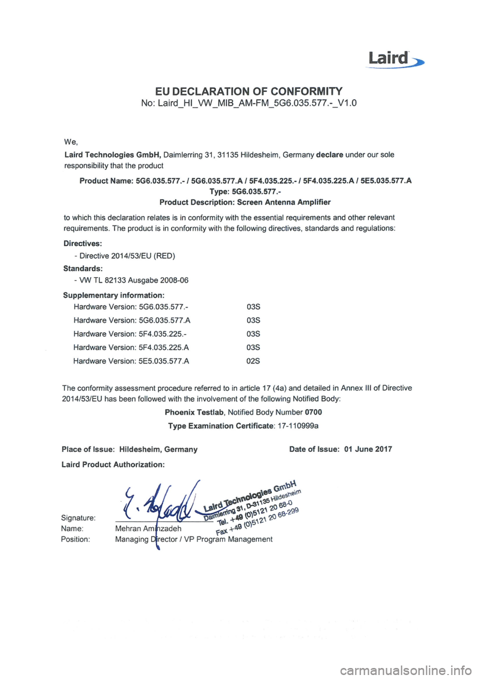 Seat Leon 2019  Directive 2014/53/EU Aerial amplifiers 