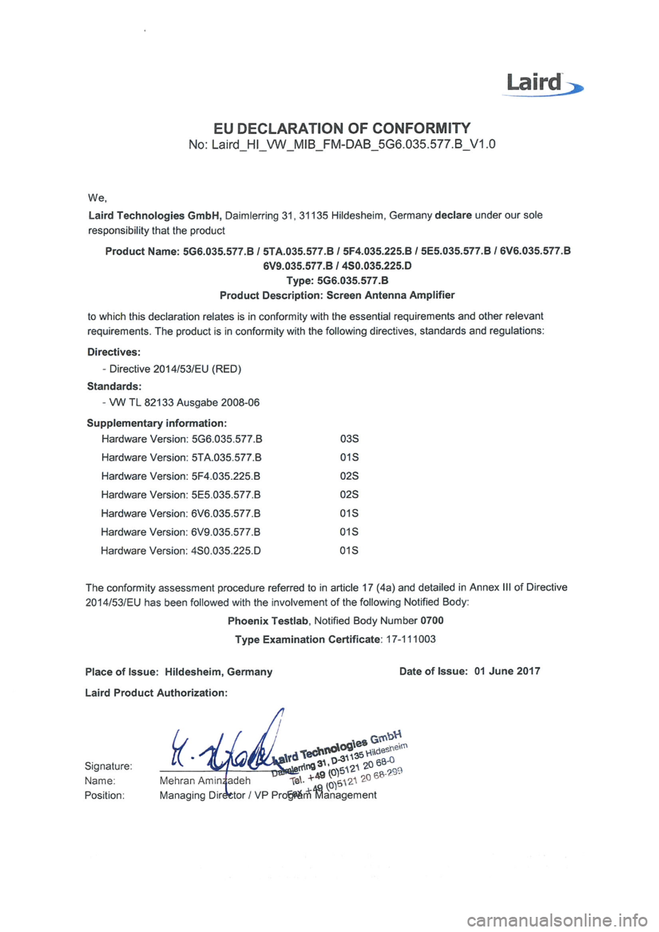 Seat Leon 2019  Directive 2014/53/EU Aerial amplifiers 