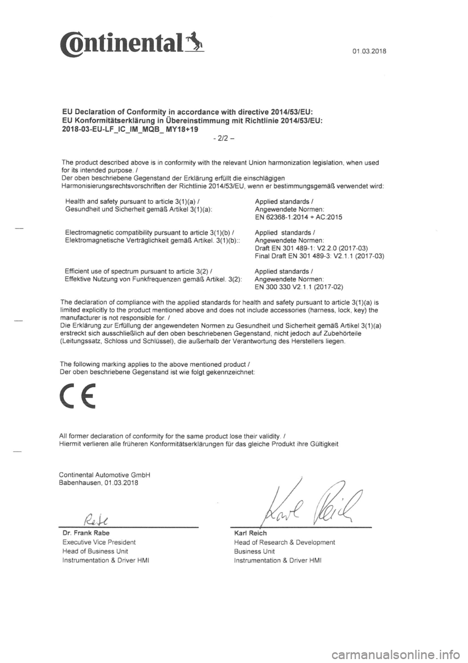 Seat Leon 2019  Directive 2014/53/EU Instrument panel 