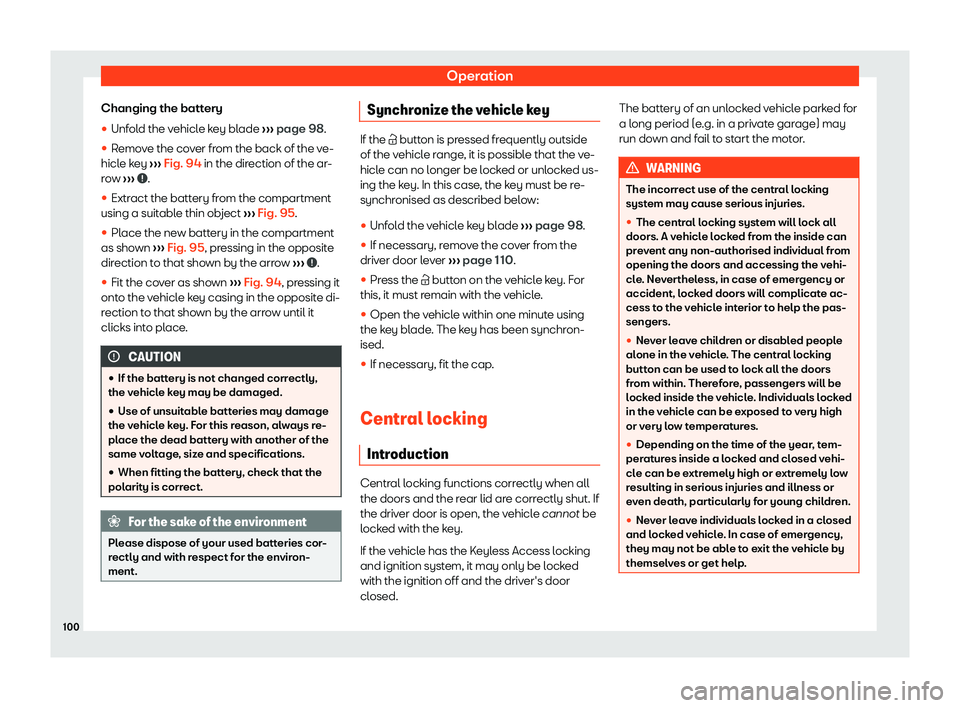 Seat Leon Sportstourer 2019  Owners manual Operation
Changing the battery
