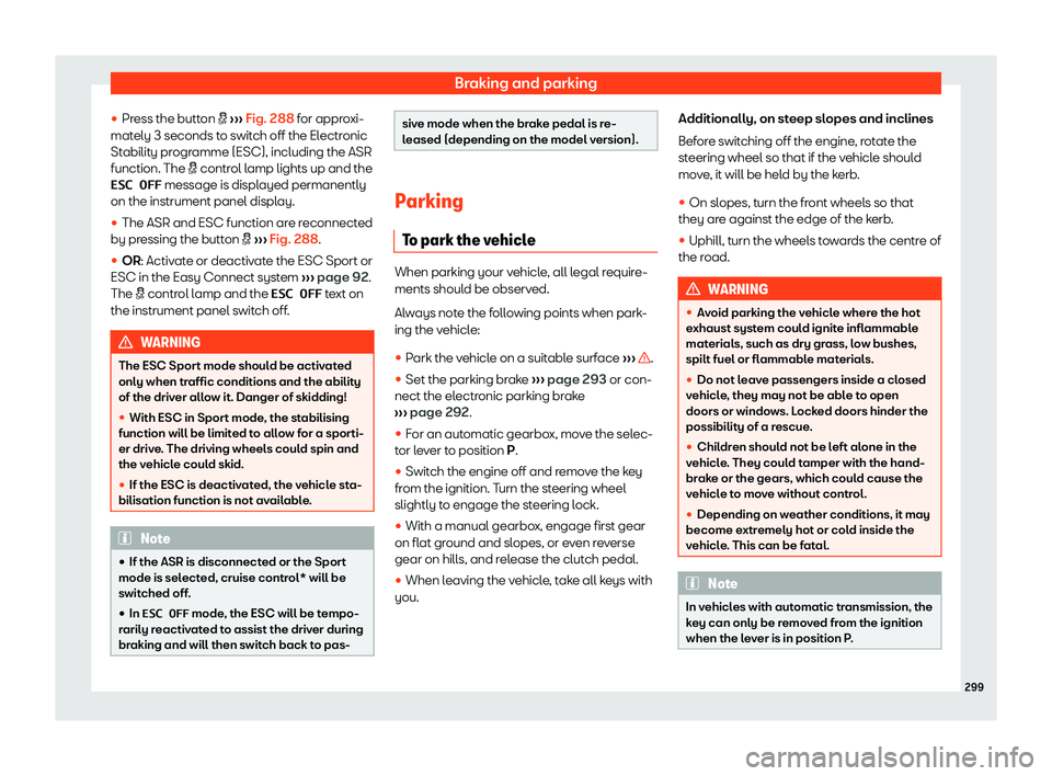 Seat Leon Sportstourer 2019  Owners manual Braking and parking
