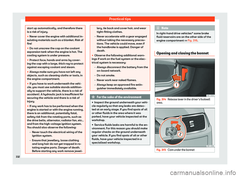 Seat Leon Sportstourer 2019  Owners manual Practical tips
start up automatically, and therefore there
is a risk of injury.
