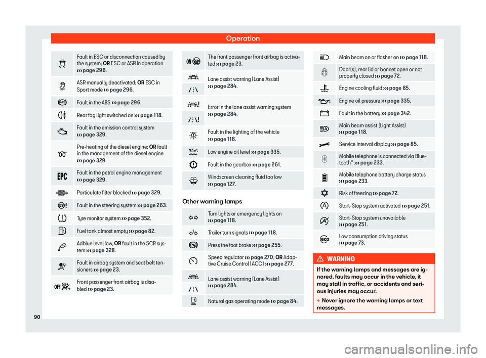 Seat Leon Sportstourer 2019 Owners Manual Operation
�
Fault in ESC or disconnection caused by
the system; OR ESC or ASR in oper
ation
