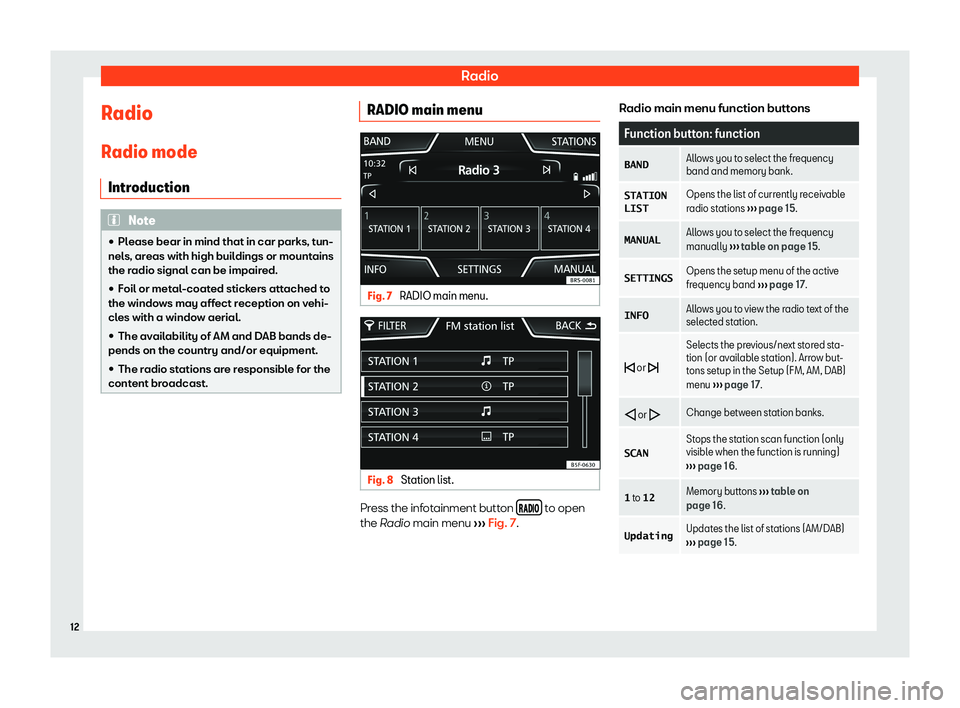 Seat Leon 2018  MEDIA SYSTEM TOUCH - COLOUR RadioRadioRadio mode IntroductionNote