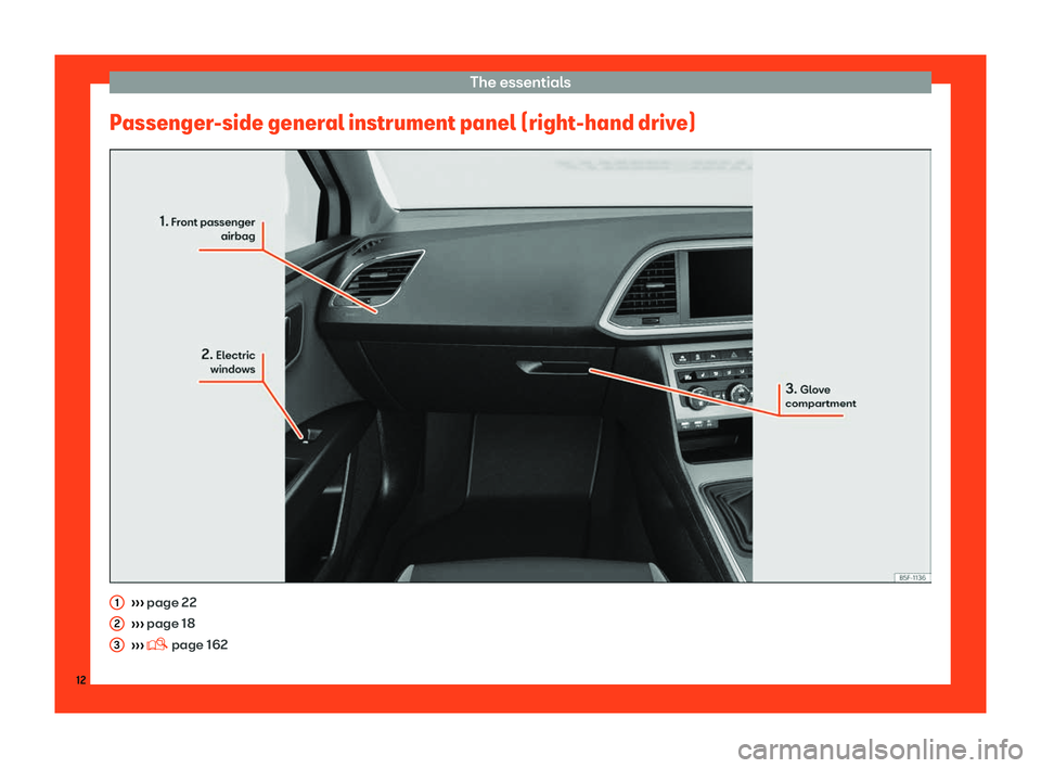 Seat Leon Sportstourer 2018  Owners manual The essentials
Passenger-side general instrument panel (right-hand drive) 