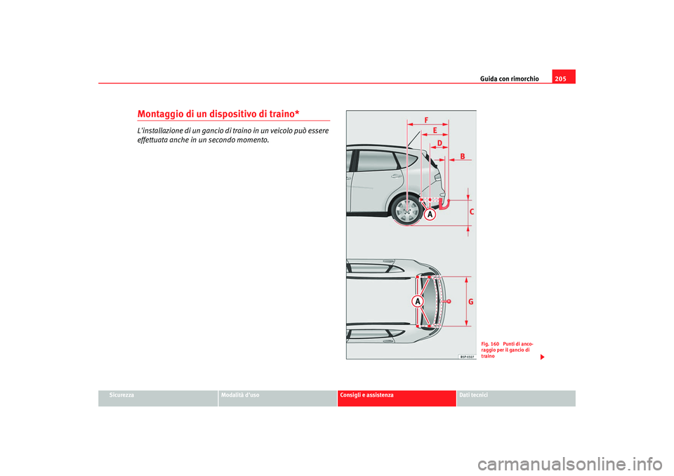 Seat Altea XL 2008 Manuale del proprietario (in Italian) Guida con rimorchio205
Sicurezza
Modalità duso
Consigli e assistenza
Dati tecnici
Montaggio di un dispositivo di traino*Linstallazione di un gancio di traino in un veicolo può essere
effettuata a Seat Altea XL 2008 Manuale del proprietario (in Italian) Guida con rimorchio205
Sicurezza
Modalità duso
Consigli e assistenza
Dati tecnici
Montaggio di un dispositivo di traino*Linstallazione di un gancio di traino in un veicolo può essere
effettuata a