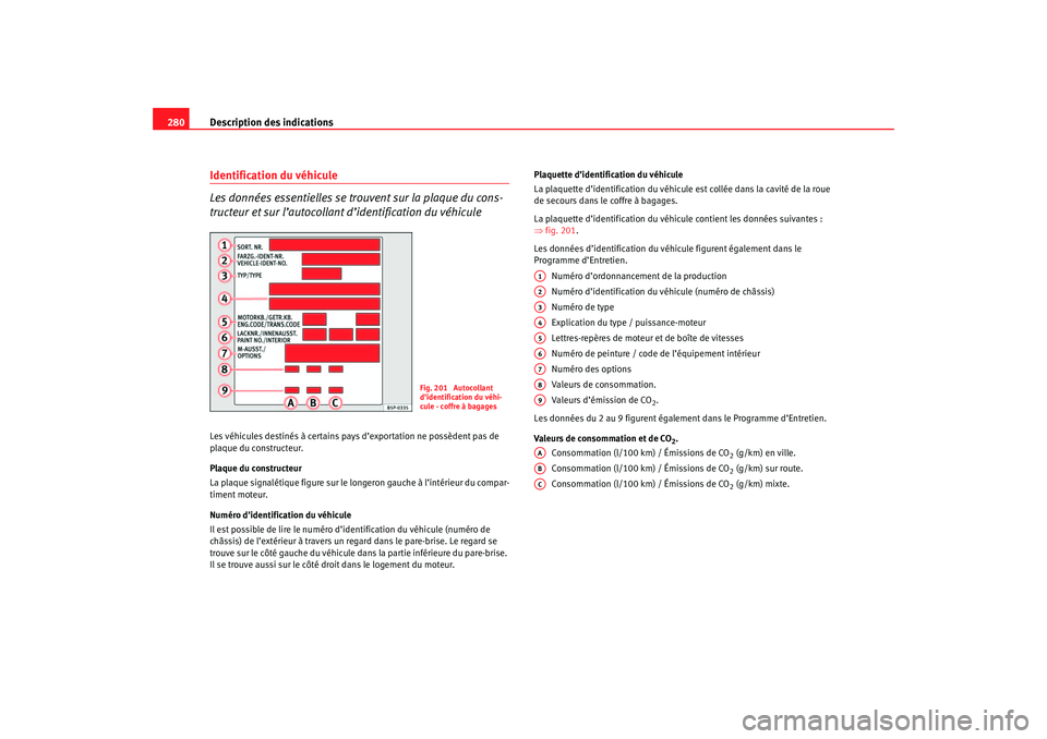 Seat Ateca XL 2007 Manuel du propriétaire (in French) Description des indications
280Identification du véhicule
Les données essentielles se trouvent sur la plaque du cons-
tructeur et sur l’autocollant d’identification du véhiculeLes véhicules d Seat Ateca XL 2007 Manuel du propriétaire (in French) Description des indications
280Identification du véhicule
Les données essentielles se trouvent sur la plaque du cons-
tructeur et sur l’autocollant d’identification du véhiculeLes véhicules d