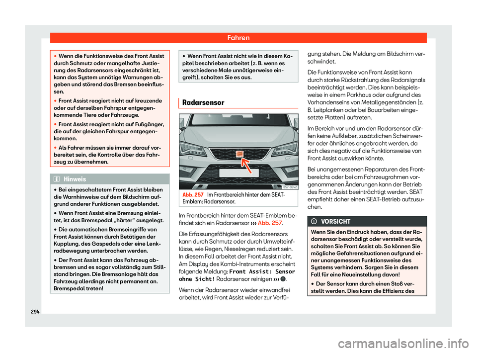 Seat Ateca 2020  Betriebsanleitung (in German) Fahren
