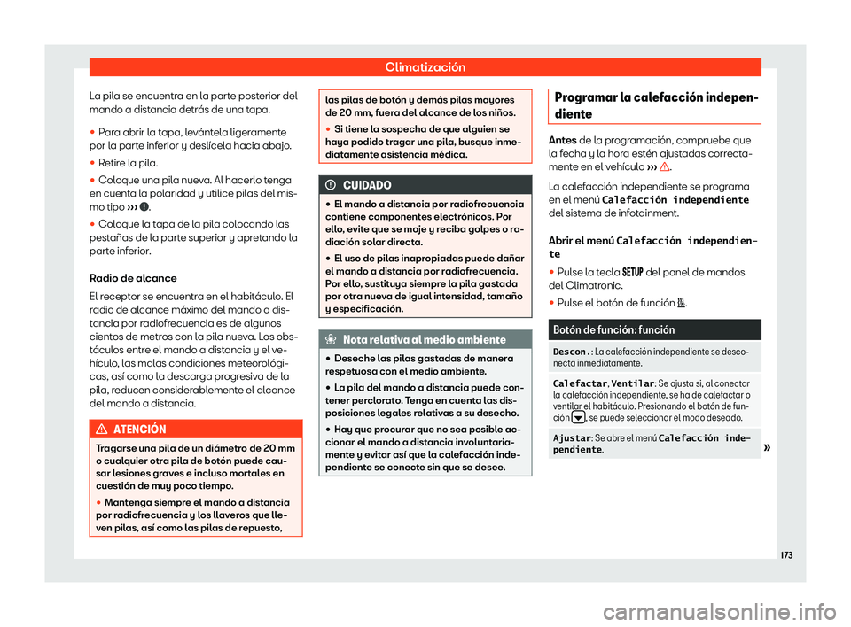 Seat Ateca 2020  Manual del propietario (in Spanish) Climatizaci