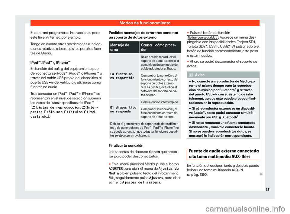 Seat Ateca 2020  Manual del propietario (in Spanish) Modos de funcionamiento
Encontrar