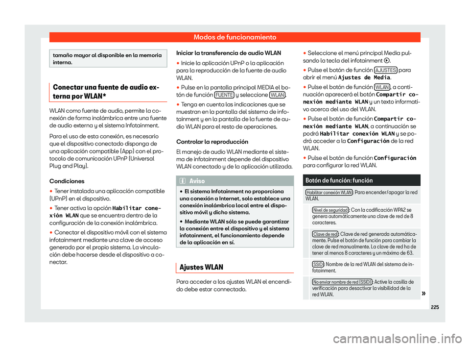 Seat Ateca 2020  Manual del propietario (in Spanish) Modos de funcionamiento
tama